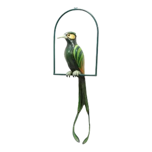 Late 20th Century Signed Sergio Bustamante Paper Mache Green Parrot Bird Hanging Sculpture