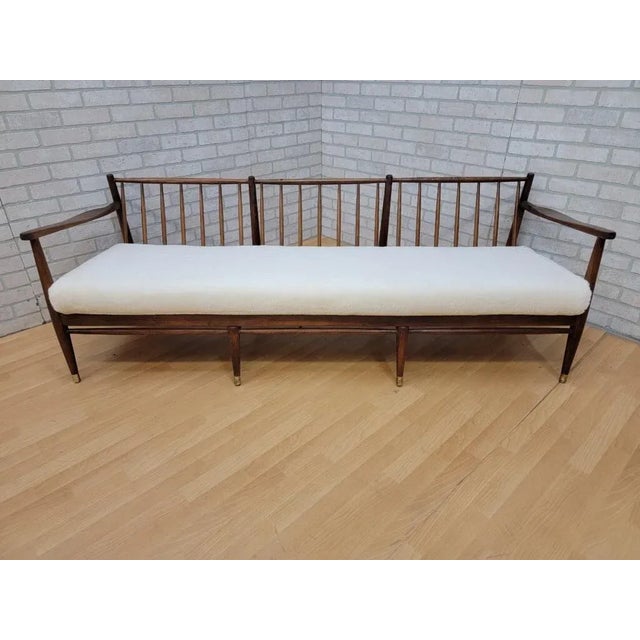 Ib Kofod-Larsen Mid Century Modern Danish Walnut Frame Sofa by Ib Kofod-Larsen Newly Reupholstered For Sale - Image 4 of 8