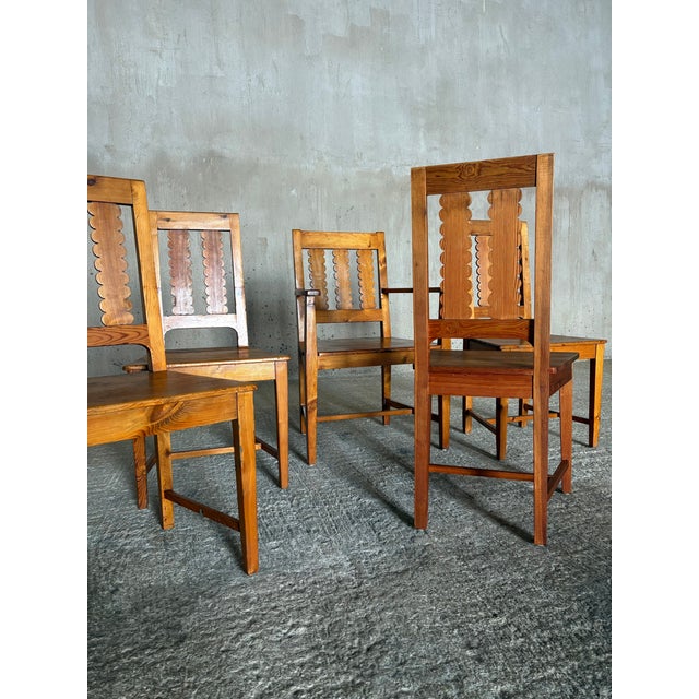 Vintage Swedish Sculptural Dining Chairs in Pine, 1930s, Set of 5 For Sale - Image 10 of 18