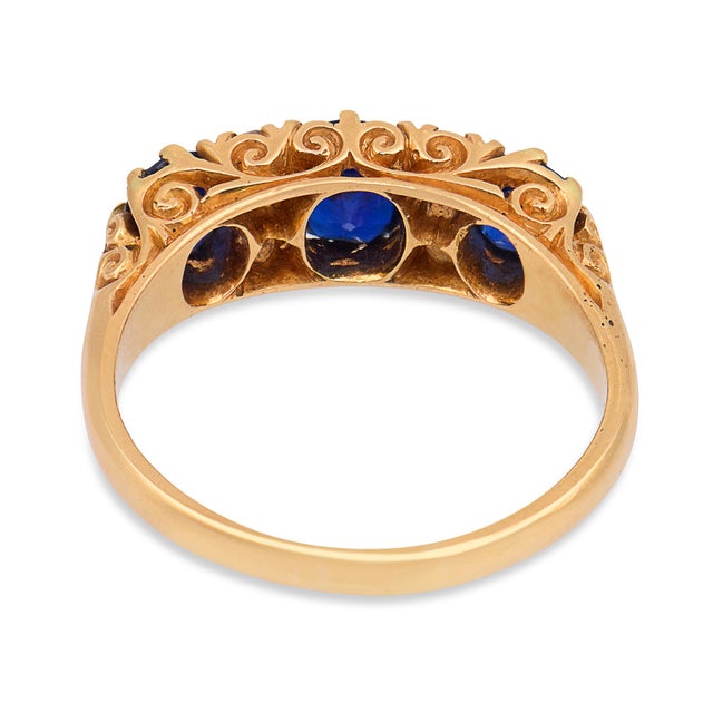 Late 19th Century Victorian English Gia No Heat Sapphire Diamond 18k Yellow Gold Band Ring, Size 6.75 For Sale In Los Angeles - Image 6 of 8