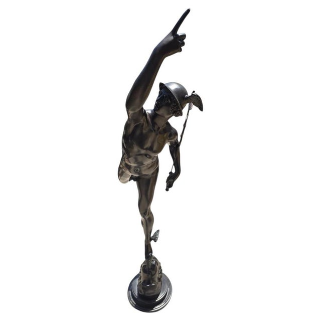 Neapolitan Artist after Giambologna, Large Patinated Figure of Mercury, Bronze For Sale - Image 11 of 11
