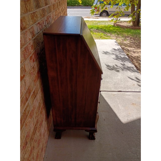 Wood Vintage Chippendale-Style Mahogany Slant Front Secretary Desk With Claw Feet and Hidden Compartments For Sale - Image 7 of 15