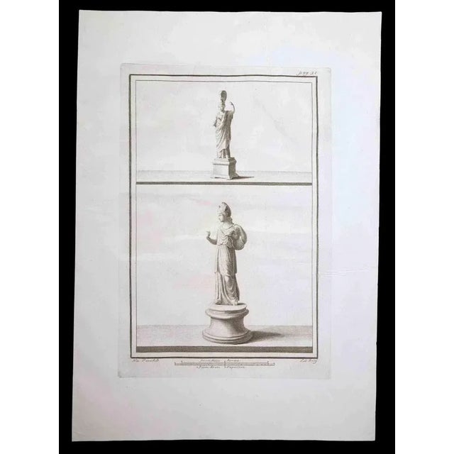 Athena goddess, ancient roman statue, from the series "antiquities of herculaneum", is an original etching on paper...