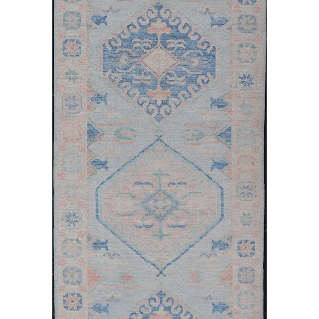 Modern Oushak Medallion Design Runner With Light Blue Color by Keivan Woven Arts For Sale In Atlanta - Image 6 of 11