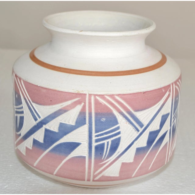 1990 Signed Vintage Southwestern Abstract Folk Art Vase Ceramic Pottery Earth Color For Sale - Image 12 of 12