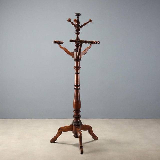Wood Walnut-Stained Lime Wood Coat Rack, Italy, Late 19th Century For Sale - Image 7 of 7