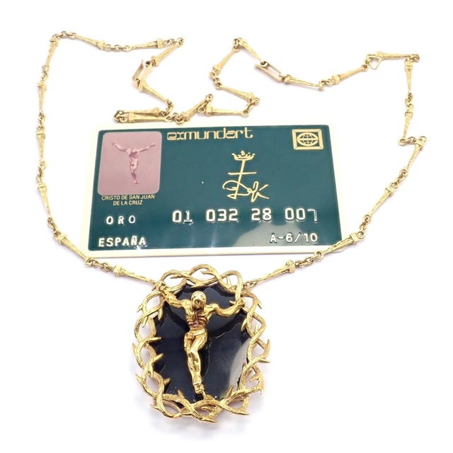 1970s 1970s Salvador Dali Gold Black Onyx Christ Saint John Cross Bracelet Necklace Cert For Sale - Image 5 of 11