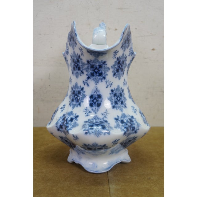 Grindley Antique w.h. Grindley Flow Blue Pitcher 1897 English Ironstone Water Jug For Sale - Image 4 of 13