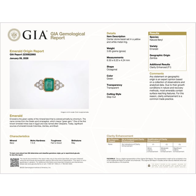 Gia Certified Natural 2.20cts vs F Diamond Emerald 18k Gold Dinner Ring, Size 6.5 For Sale - Image 13 of 13