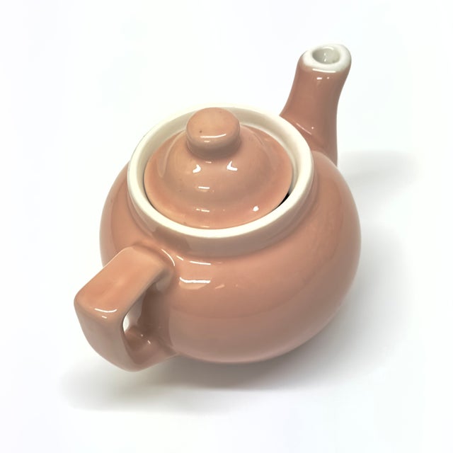 Vintage Peachy Pink Ceramic Teapot Curation - Group of 3 For Sale - Image 11 of 16