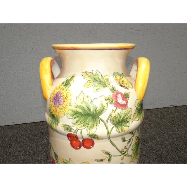 1990s French Country Yellow Floral Ceramic Milk Can / Umbrella Stand For Sale - Image 4 of 10