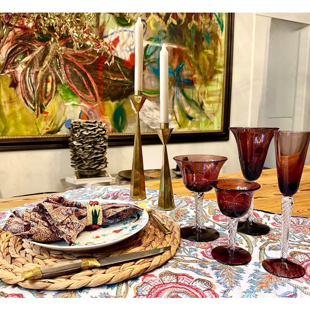 Rare Vintage Mid-Century Bill Blenko Designed Art Glass Air Twist Amethyst Champagne Flutes- Set of 5. Very hard to find...