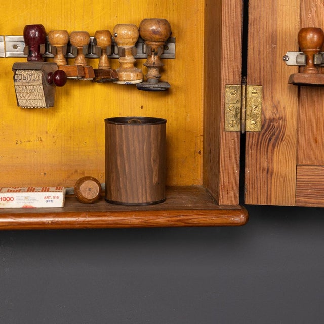 20th Century Italian Pine Cupboard & Eighty Rubber Stamps, 1930s, Set of 81 For Sale - Image 10 of 18