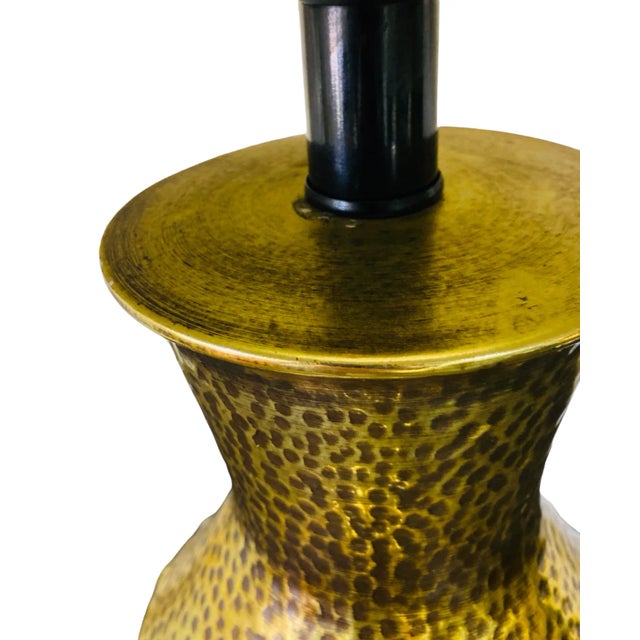 Mid-20th Century Gold Porcelain Hammered Brass Textured Elephant Head Lamps a Pair For Sale In Tampa - Image 6 of 13