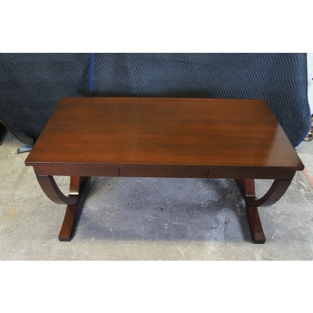 Vintage Modern Campaign Style Mahogany Library Executive Writing Desk For Sale - Image 6 of 12