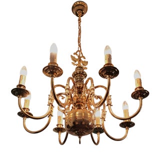 Dutch Gilt Brass 8-Armed Chandelier For Sale
