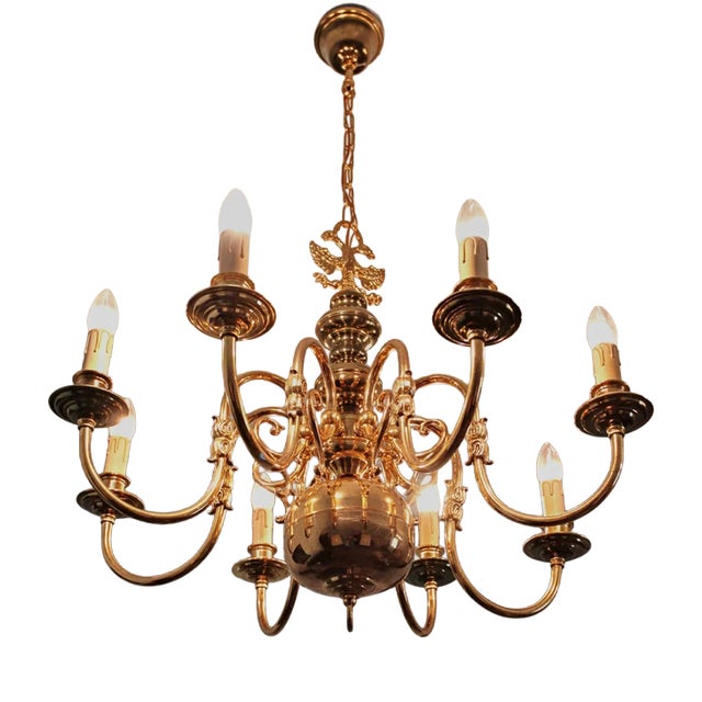 Dutch Gilt Brass 8-Armed Chandelier For Sale