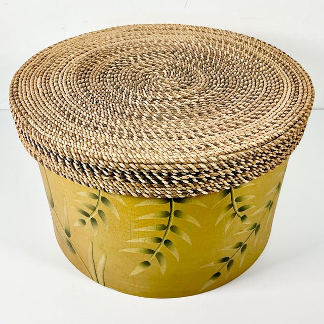 1990s 1990s Vintage Coastal Boho Chic Wicker Lidded Bamboo Leaf Motif Storage Box, Large For Sale - Image 5 of 9