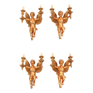 Antique Italian Two Branch Cherub Ormolu Wall Lights, 1800s, Set of 4 For Sale