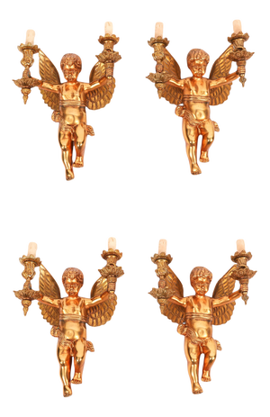 Antique Italian Two Branch Cherub Ormolu Wall Lights, 1800s, Set of 4