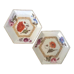 Early 19th Century English Regency Porcelain Hexagonal Floral Serving Dishes - A Pair