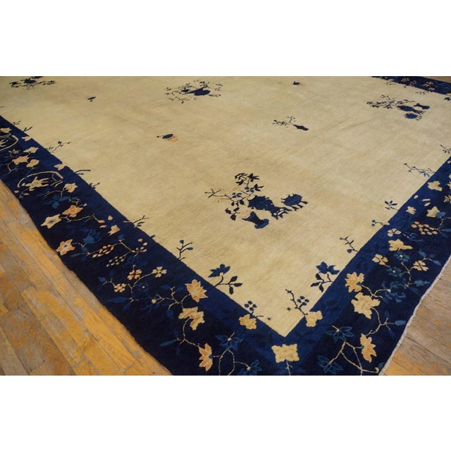 1920s Rectangle Hand Knotted Wool Antique Open Field Medallion Blue Large Rug For Sale In New York - Image 6 of 14