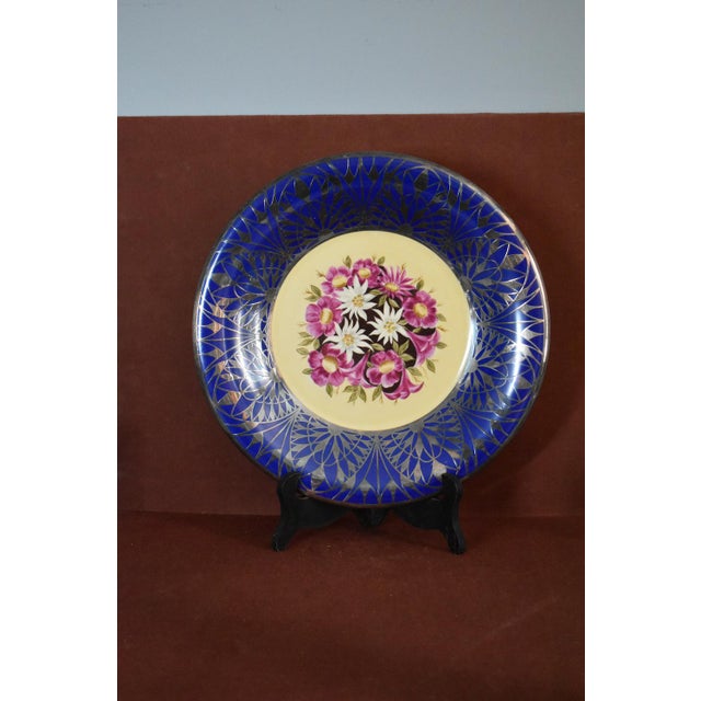 Vtg. Colbalt Blue, Floral Bouquet W/Silver Overlay Plate Made in Germany For Sale - Image 12 of 13