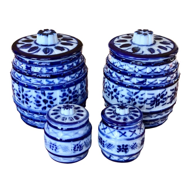 Set of Four Vintage 1980s Porcelain Lidded Canisters Hand-Made and Painted in Brazil For Sale - Image 11 of 12