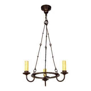 Early 20th Century Rustic Iron 3-Light Ring Chandelier For Sale