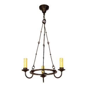 Early 20th Century Rustic Iron 3-Light Ring Chandelier