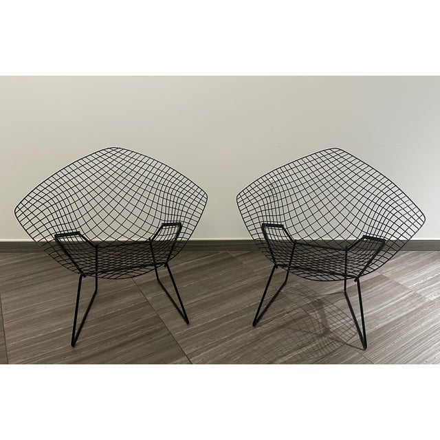 Metal 1970s Harry Bertoia Diamond Lounge Chairs Pair for Knoll Mid-Century Modern For Sale - Image 7 of 12