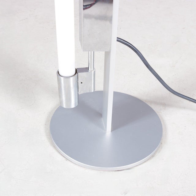 Trapez Chrome Floor Lamp with White Tube by Erwin Egli for Ribag, Switzerland, 1990s For Sale - Image 4 of 12