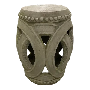Concrete Chinoiserie Double Rings Garden Stool/Drinks Table