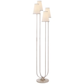 AERIN for Visual Comfort Signature Montreuil Floor Lamp in Burnished Silver Leaf with Linen Shades For Sale