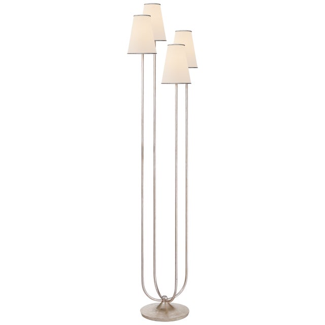 AERIN for Visual Comfort Signature Montreuil Floor Lamp in Burnished Silver Leaf with Linen Shades For Sale