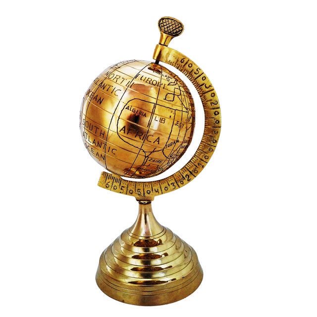 Mid 20th Century Vintage Solid Brass World Map Globe For Sale - Image 5 of 6