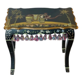 Mac Kenzie Childs Style Tropical Elephant Side Table Handpainted With Fringes For Sale