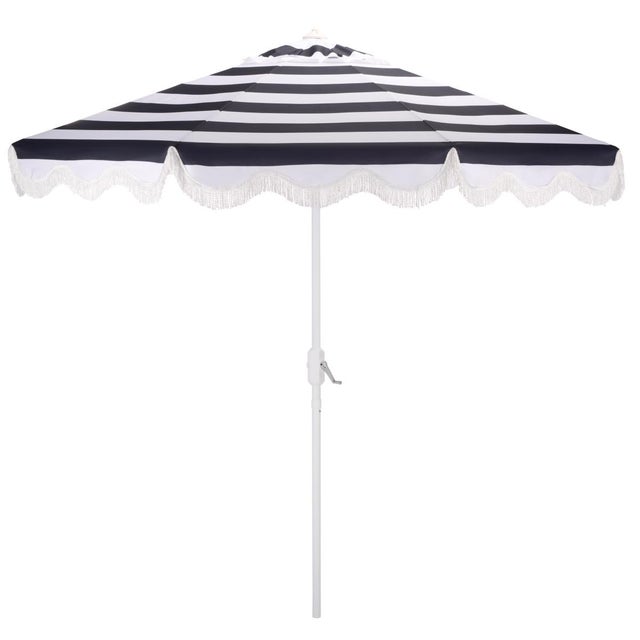 Lucerna 9 Ft Crank Umbrella, Navy Stripe/White Pole For Sale - Image 9 of 9