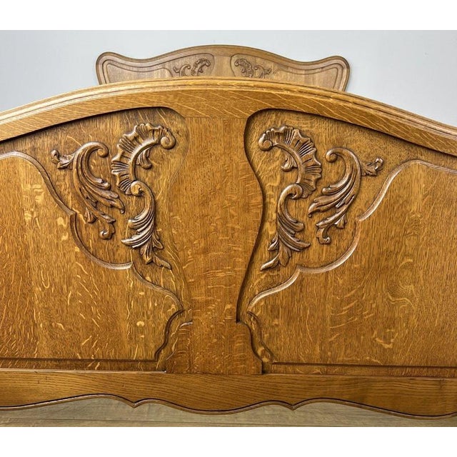 Wood Vintage French Louis XVI Double Bed Frame in Carved Oak For Sale - Image 7 of 15