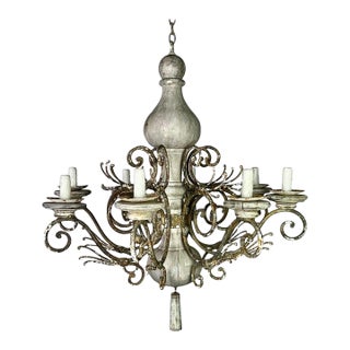 Monumental Painted Wood & Iron Swedish Chandelier For Sale