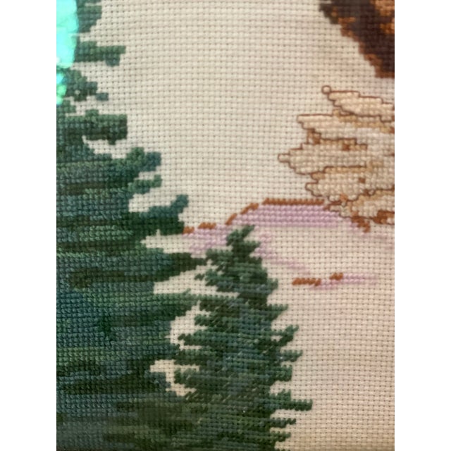 Flying Eagle and Evergreens Framed Textile Art Needlepoint Cross Stitch For Sale In Nashville - Image 6 of 7