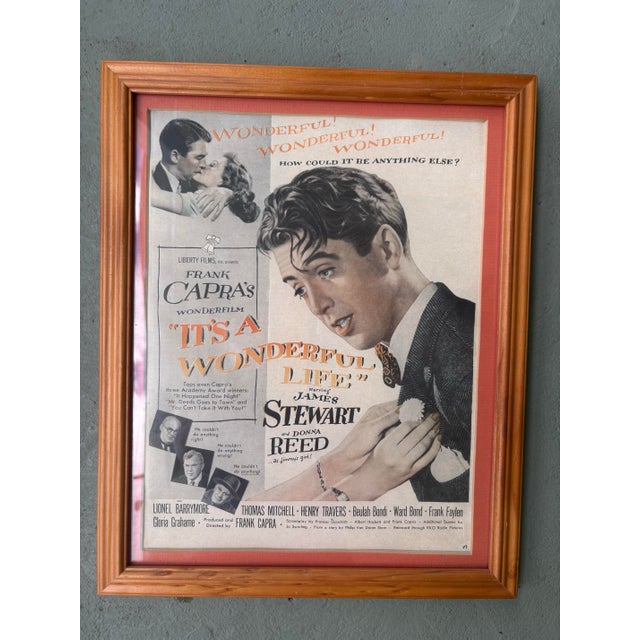 American Vintage Framed “It’s a Wonderful Life” Movie Poster Print Featuring James Stewart & Donna Reed For Sale - Image 3 of 9