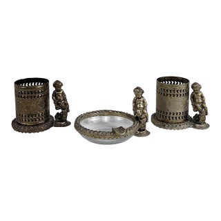 Vintage Victorian Rococo Cherub Ashtray & Match Holder Smokers Set For Sale