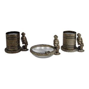 Vintage Victorian Rococo Cherub Ashtray & Match Holder Smokers Set