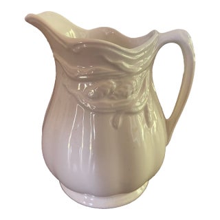 Mid 20th Century Royal Crownford England Ironstone Creamer Pitcher with White Wheat Pattern For Sale