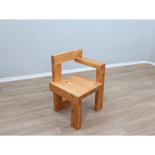 Steltman Chair in Larch Wood from Gerrit Rietveld, 1980s, in Restored conditions. Designed 1980 to 1989 This piece is...
