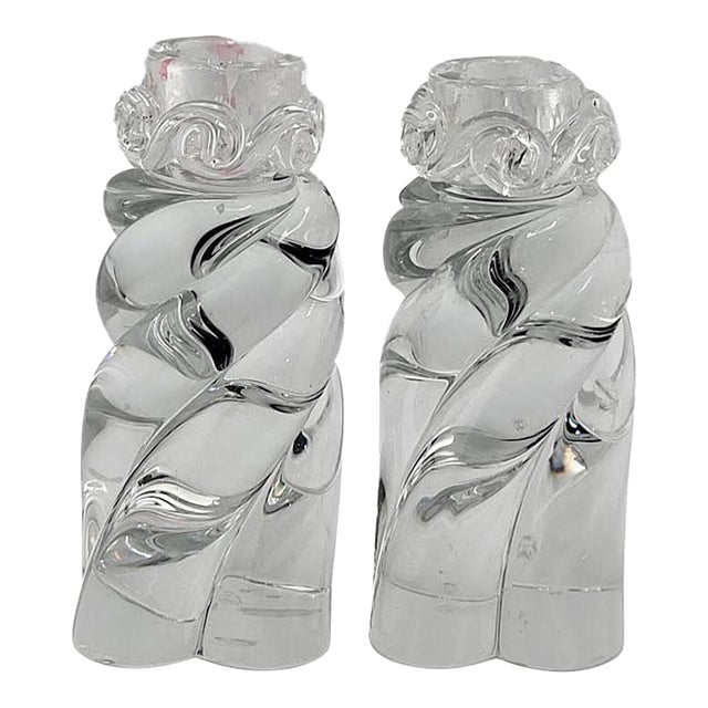 Mid-Century Baccarat 6" "Aladin" Crystal Twisted Candlesticks - Pair as Is One Has Chip For Sale