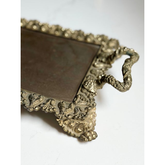Vintage Victorian Style Brass Vanity Tray With Claw Feet For Sale - Image 4 of 10