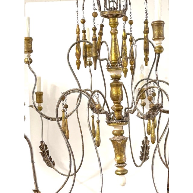Gustavian (Swedish) Monumental Swedish Gustavian 12-Light Iron & Parcel GiltWood Chandelier, Rewired For Sale - Image 3 of 12