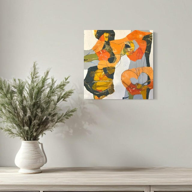 Textile Lee Cox "Slam Dunk" Acrylic on Canvas, Small Framed Abstract Collage Painting in Orange, 2025 For Sale - Image 7 of 8